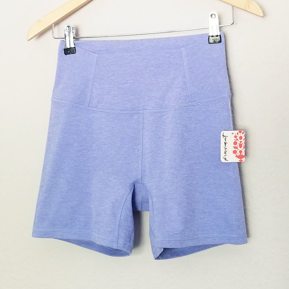 NEW FP MOVEMENT by FREE PEOPLE Never Better Heather Bike Shorts S Blueberry $48 - Picture 5 of 16